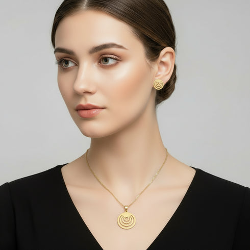 MAJESTIC ADINKRAHENE Necklace and Earrings Set – Adinkra Jewelry Set Stainless Steel