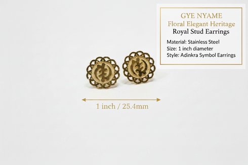 SANCTUARY GYE-NYAME Gold Floral Adinkra Stainless Steel Stud Earrings Only – Except for God Symbol, African Heritage Statement Earrings for Women, Gift for Her