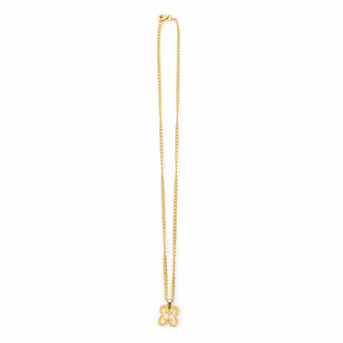 Gold necklace with a butterfly pendant on a white background