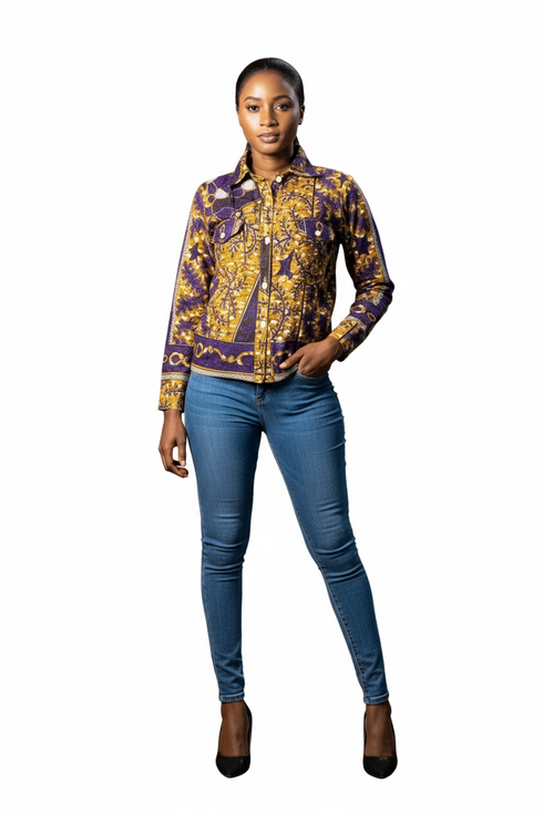 SENAIT Women Two-Piece Ankara Flare Mini Top and Layered Tulle Hem Skirt.