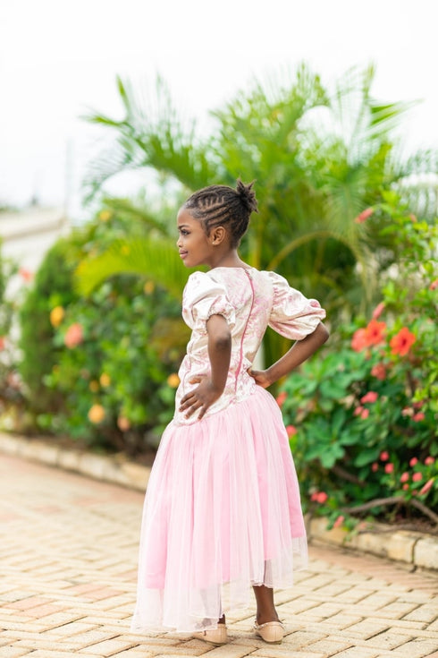 SIA Long Shimmering Radiance Brocade Off-shoulder & Tulle Dress for Girls