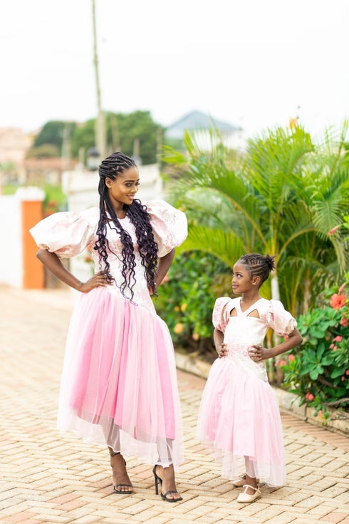 SIA Long Shimmering Radiance Brocade Off-shoulder & Tulle Dress