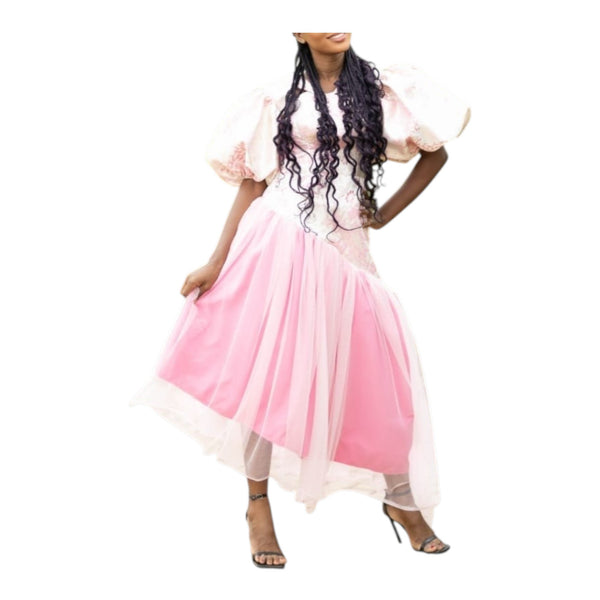 SIA Long Shimmering Radiance Brocade Off-shoulder & Tulle Dress