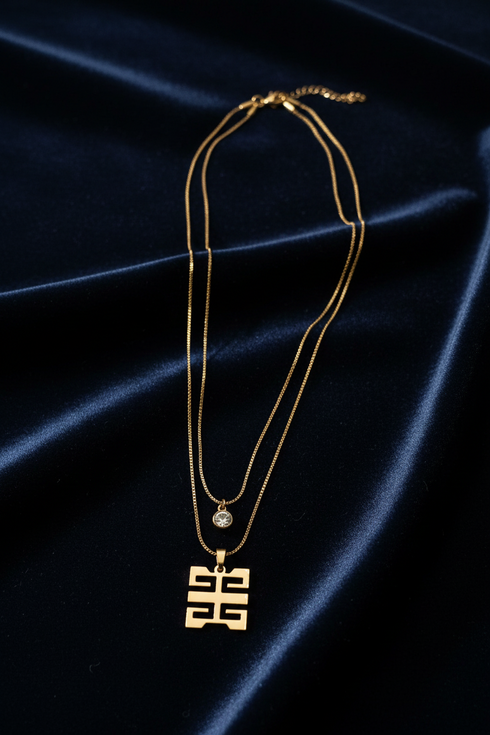 SUPPORT WO-FORO-DUA-PA-A dual-chain growth-support stainless steel Adinkra necklace only