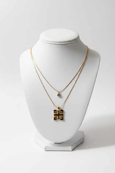 SUPPORT WO-FORO-DUA-PA-A dual-chain growth-support stainless steel Adinkra necklace only