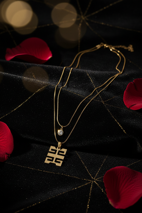 SUPPORT WO-FORO-DUA-PA-A dual-chain growth-support stainless steel Adinkra necklace only
