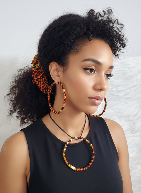 Savannah Hoop Accessory Set - Ankara Earring and Necklace Set