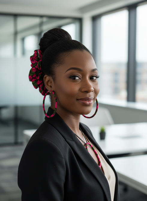 Savannah Hoop Accessory Set - Ankara Earring and Necklace Set