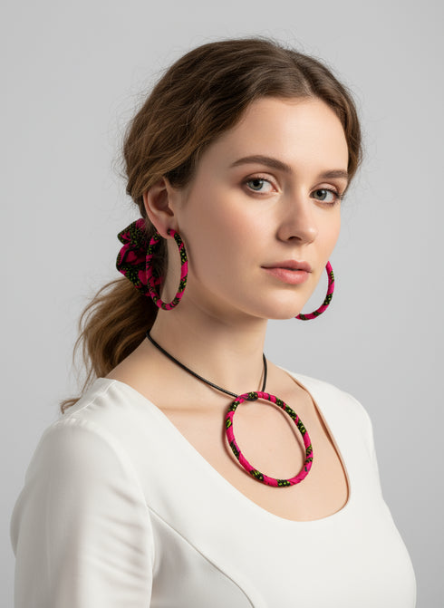 Savannah Hoop Accessory Set - Ankara Earring and Necklace Set