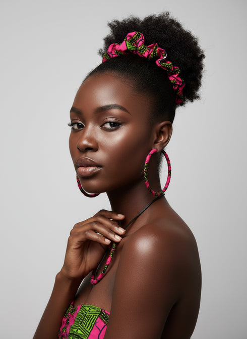 Savannah Hoop Accessory Set - Ankara Earring and Necklace Set