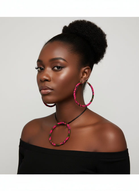 Savannah Hoop Accessory Set - Ankara Earring and Necklace Set