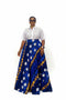 AZURE STAR White Lace Button-Up Blouse and Royal Blue Ankara High-Waist Flowy Maxi Skirt African Two Piece Set
