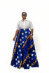 AZURE STAR White Lace Button-Up Blouse and Royal Blue Ankara High-Waist Flowy Maxi Skirt African Two Piece Set