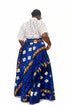 AZURE STAR White Lace Button-Up Blouse and Royal Blue Ankara High-Waist Flowy Maxi Skirt African Two Piece Set