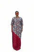 IVIORA Luxury Cotton Ankara Boubou Kaftan Maxi Dress With Crystal Stone Embellishment, Cord Lace Hem and Matching Headscarf