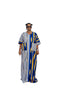 REVERIE Luxury Two Fabric African Stripe Print Patchwork Boubou Kaftan Maxi Dress With Front Pockets