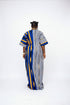 REVERIE Luxury Two Fabric African Stripe Print Patchwork Boubou Kaftan Maxi Dress With Front Pockets