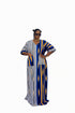 REVERIE Luxury Two Fabric African Stripe Print Patchwork Boubou Kaftan Maxi Dress With Front Pockets