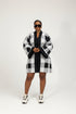 SOLENE Luxury Monochrome 100% Cotton Ankara and Aso Oke Belted Flare Mini Kaftan Dress With Exaggerated Bell Sleeves and Side Pockets