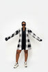SOLENE Luxury Monochrome 100% Cotton Ankara and Aso Oke Belted Flare Mini Kaftan Dress With Exaggerated Bell Sleeves and Side Pockets