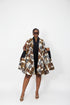 KIMANI Luxury African 100% Cotton Ankara Cape Kimono Mini Dress With Aso Oke Trim, Front Zip Closure, Belted Waist and Side Pockets