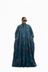 SELENE Luxury Floral Print Satin Finish Button Front Boubou Kaftan Maxi Dress With Dramatic Split Sleeves