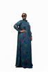 SELENE Luxury Floral Print Satin Finish Button Front Boubou Kaftan Maxi Dress With Dramatic Split Sleeves