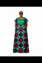 ISA Luxury African Ankara Print Long Dansiki Kaftan/ Boubou Maxi Dress With Pleated Contrast Bib Detail - 1 piece boubou