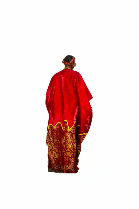 AURELIA FIRE Luxury Satin African Boubou Kaftan Maxi Dress With African Print Hem Panel and Matching Headwrap