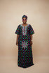 ZOSIME Luxury 100% Cotton Ankara Dansiki Boubou Maxi Dress With Crystal Beaded Neckline, Embellished Front Panel and Matching Headwrap
