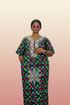 ZOSIME Luxury 100% Cotton Ankara Dansiki Boubou Maxi Dress With Crystal Beaded Neckline, Embellished Front Panel and Matching Headwrap