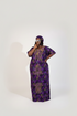 CELESTE Luxury Purple Floral African Print Dansiki Boubou Maxi Dress With Bling Embellished Front Panel, Back Detail, Side Pockets and Matching Headwrap - 2 piece Boubou set