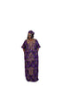 CELESTE Luxury Purple Floral African Print Dansiki Boubou Maxi Dress With Bling Embellished Front Panel, Back Detail, Side Pockets and Matching Headwrap - 2 piece Boubou set
