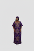 CELESTE Luxury Purple Floral African Print Dansiki Boubou Maxi Dress With Bling Embellished Front Panel, Back Detail, Side Pockets and Matching Headwrap - 2 piece Boubou set