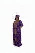 CELESTE Luxury Purple Floral African Print Dansiki Boubou Maxi Dress With Bling Embellished Front Panel, Back Detail, Side Pockets and Matching Headwrap - 2 piece Boubou set
