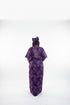 CELESTE Luxury Purple Floral African Print Dansiki Boubou Maxi Dress With Bling Embellished Front Panel, Back Detail, Side Pockets and Matching Headwrap - 2 piece Boubou set