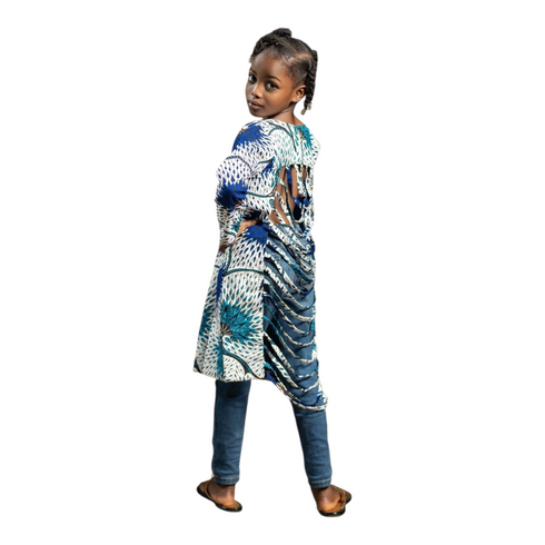 Seren Ankara Twist-Back Tunic Top – Open-Back Longline African Print Blouse for Girls - Top Only