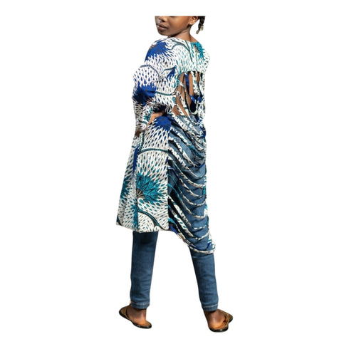 Seren Ankara Twist-Back Tunic Top – Open-Back Longline African Print Blouse for Girls - Top Only