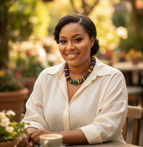 Sunset Spheres Bubble Chain Ankara Necklace