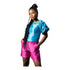 TSHOLO Colorblock Satin Puff-Sleeve Blouse & High-Waist Shorts Set