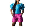 TSHOLO Colorblock Satin Puff-Sleeve Blouse & High-Waist Shorts Set