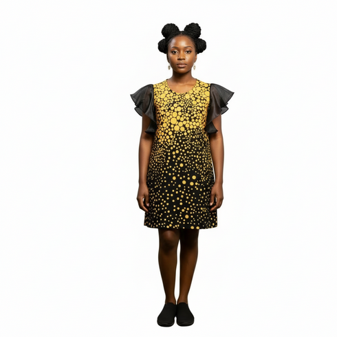Taelisse Girls Sunburst Organdi and Ankara Vibrant African Girls Wear Shift Dress