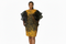 Woman wearing a black and yellow dress with sheer sleeves on a white background