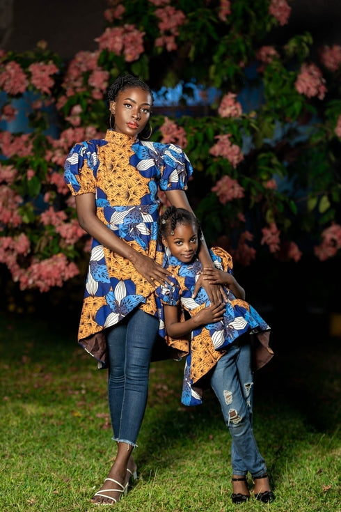 Tindika Women’s Ankara Puff Sleeve High-Low Blouse – Back Zipper Elegant Asymmetric African Print Top Only