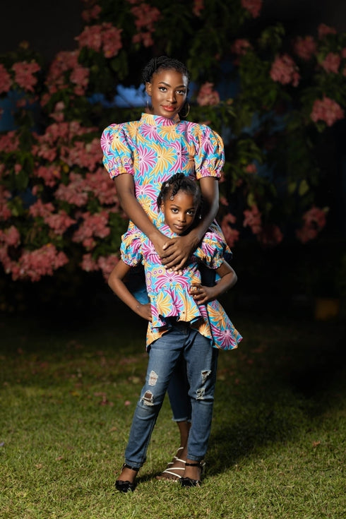 Tindika Women’s Ankara Puff Sleeve High-Low Blouse – Back Zipper Elegant Asymmetric African Print Top Only