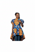 Tindika Women’s Ankara Puff Sleeve High-Low Blouse – Back Zipper Elegant Asymmetric African Print Top Only