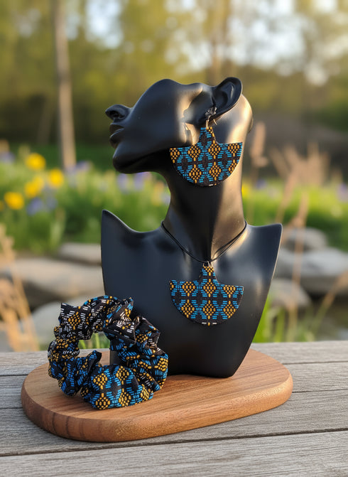 Tribal Geo-Fusion Accessory Set - Ankara Earring and Necklace Set