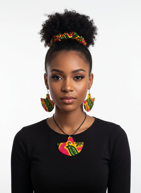 Tribal Geo-Fusion Accessory Set - Ankara Earring and Necklace Set