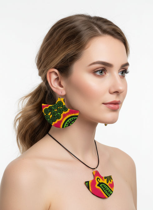 Tribal Geo-Fusion Accessory Set - Ankara Earring and Necklace Set