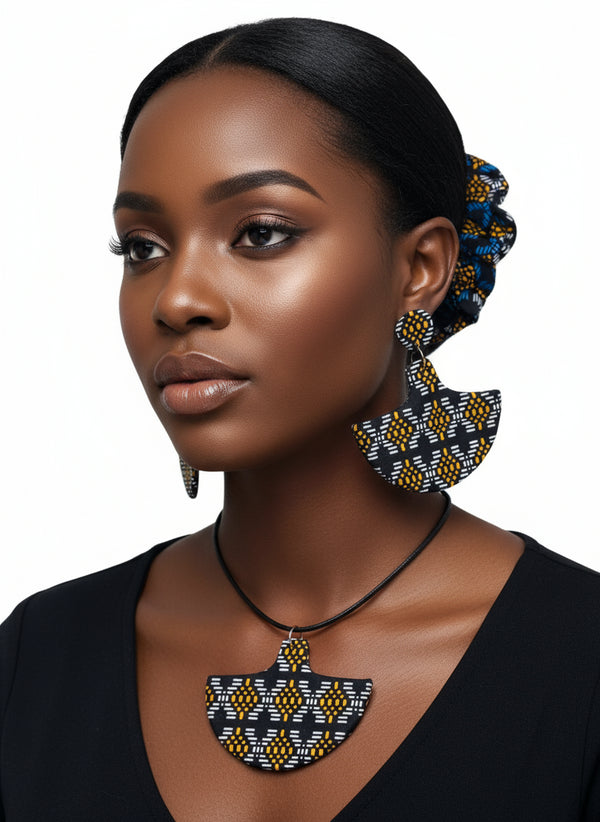 Tribal Geo-Fusion Accessory Set - Ankara Earring and Necklace Set